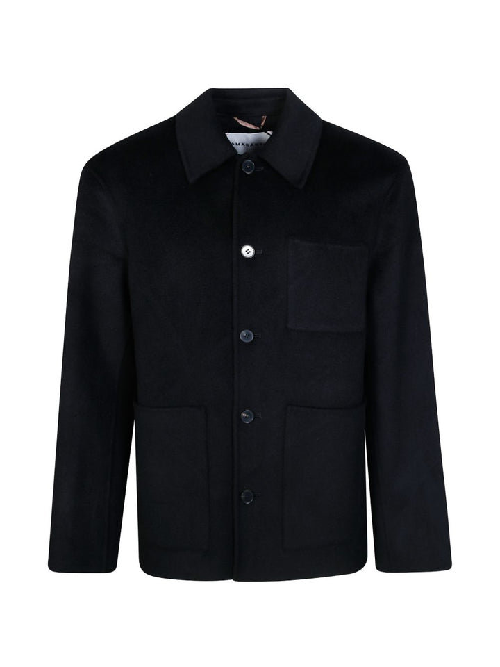Giacca nera con tasche applicate in lana e cashmere 
