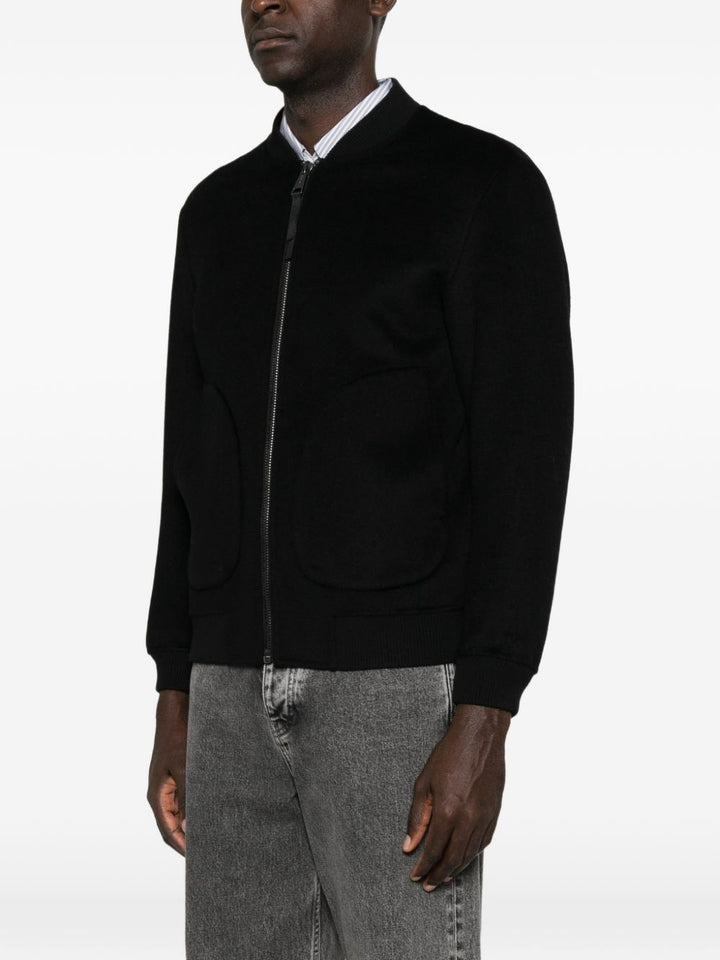 Bomber con zip in lana e cashmere nero 