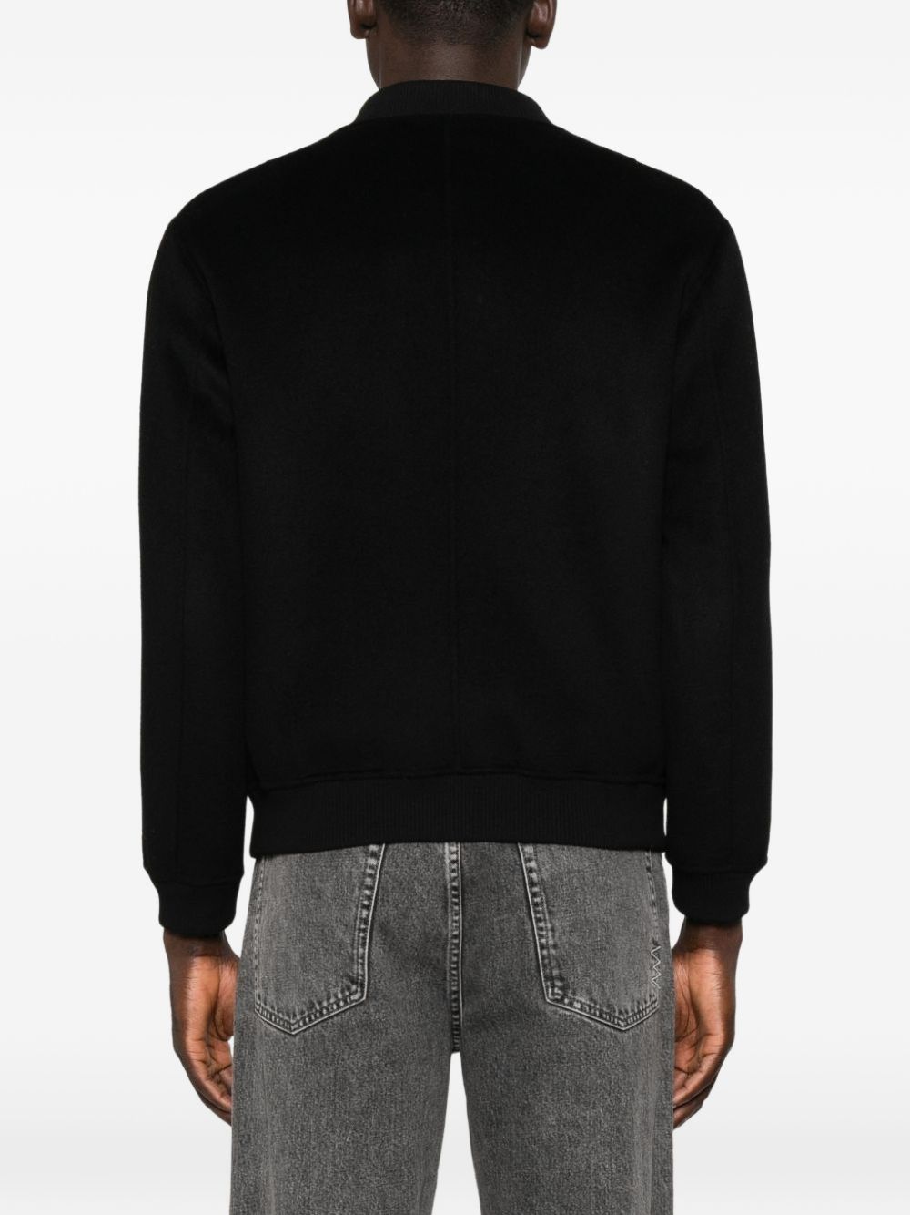 Bomber con zip in lana e cashmere nero 