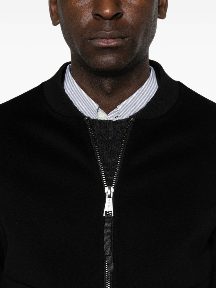 Bomber con zip in lana e cashmere nero 