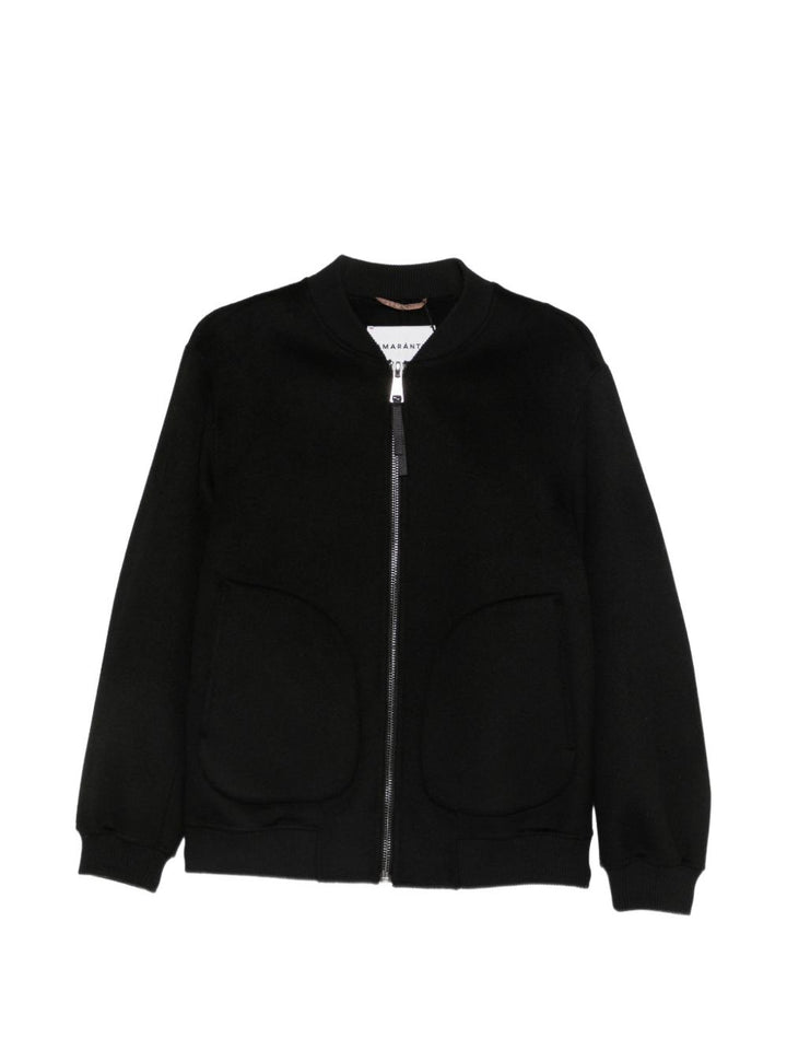 Bomber con zip in lana e cashmere nero 