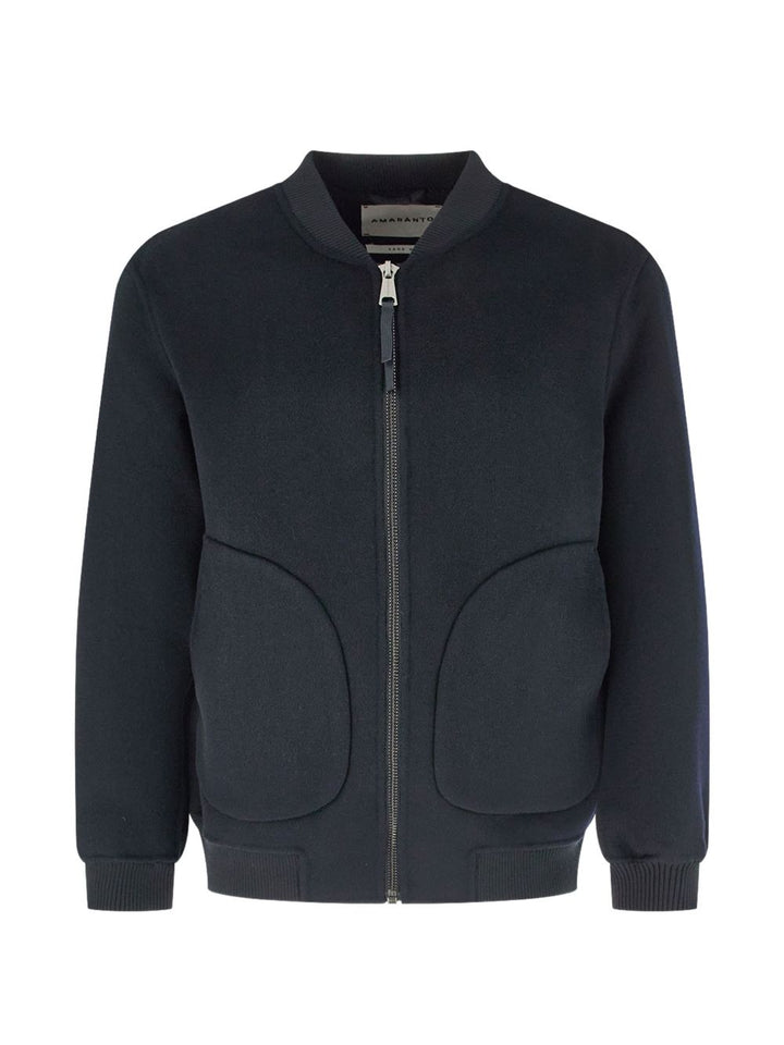 Giacca con tasche applicate in lana e cashmere blu navy 