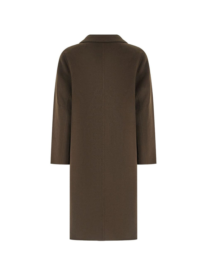 Cappotto doppiopetto in lana e cashmere fondente 