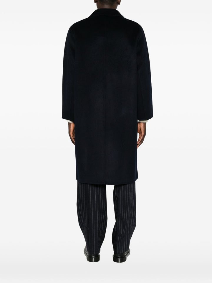 Cappotto doppiopetto in lana e cashmere blu navy 