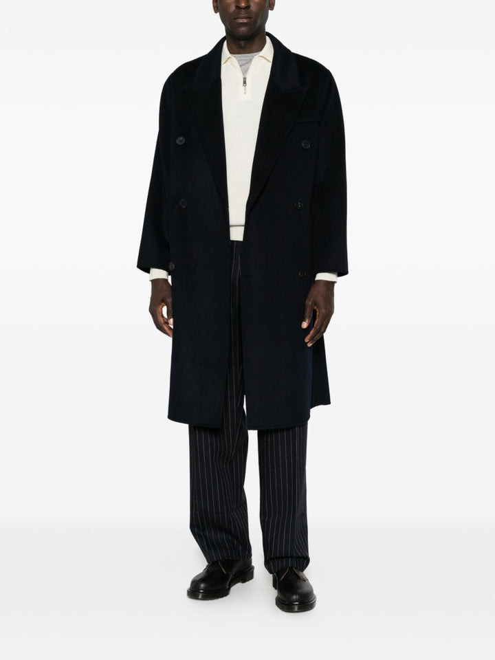 Cappotto doppiopetto in lana e cashmere blu navy 