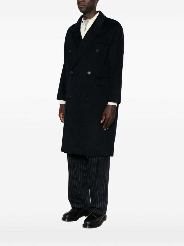 Cappotto doppiopetto in lana e cashmere blu navy 