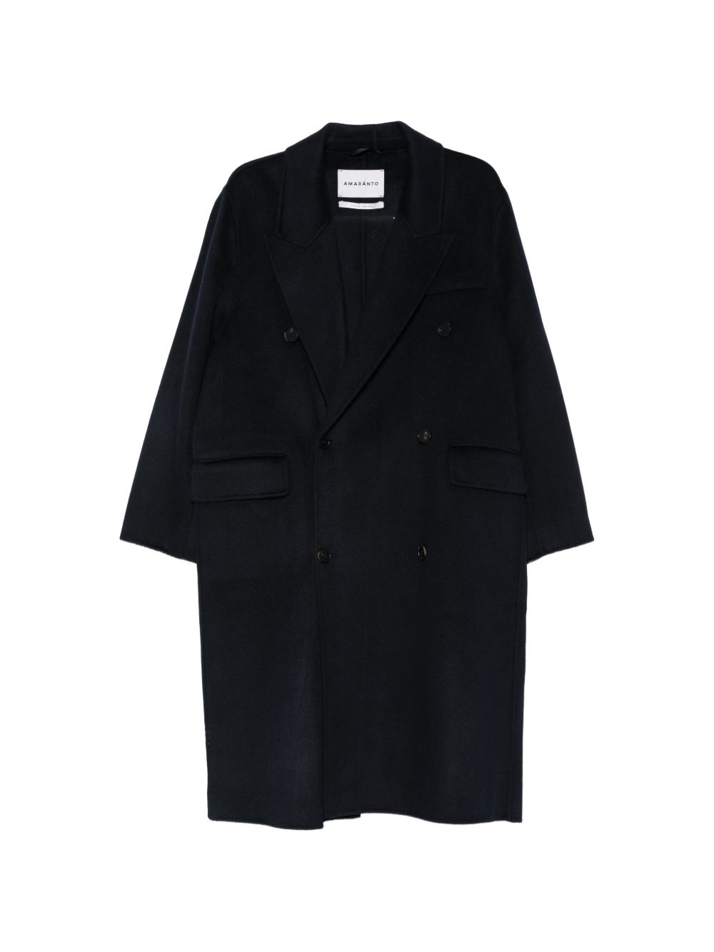 Cappotto doppiopetto in lana e cashmere blu navy 
