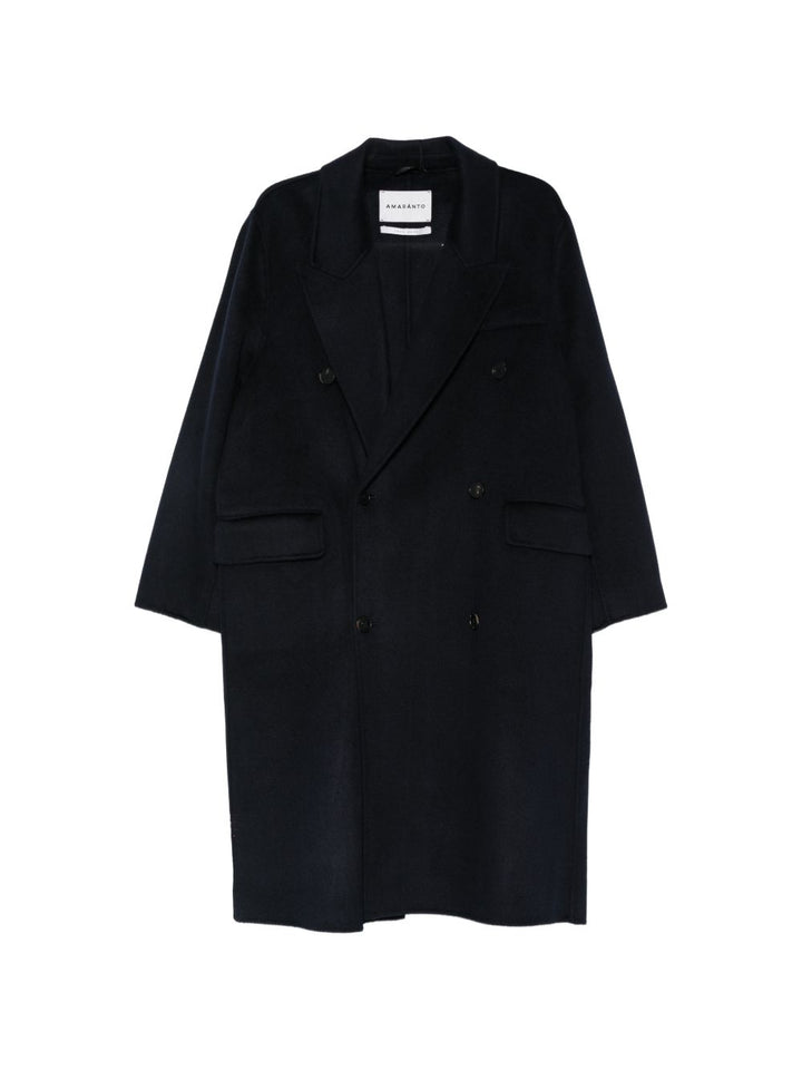 Cappotto doppiopetto in lana e cashmere blu navy 