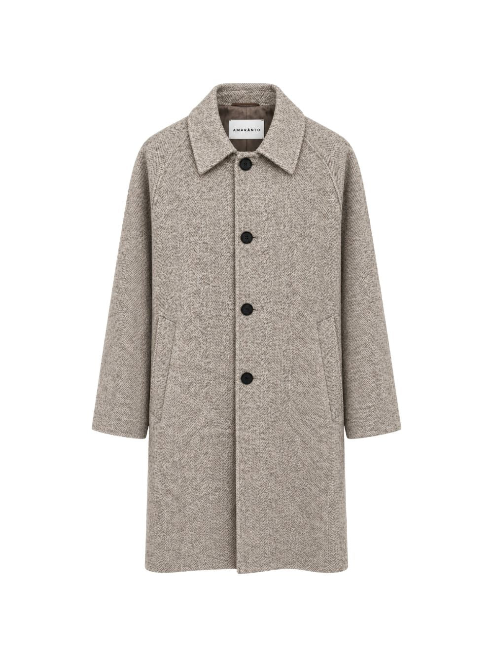 Cappotto raglan con motivo chevron in lana e cashmere beige 