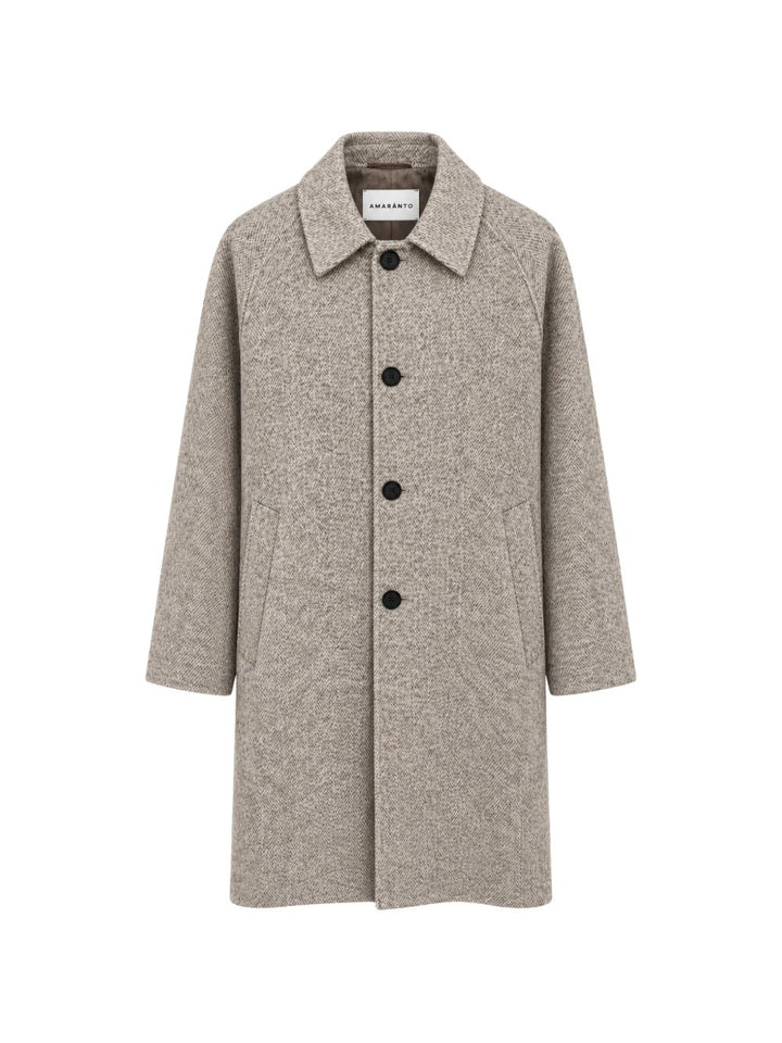 Cappotto raglan con motivo chevron in lana e cashmere beige 