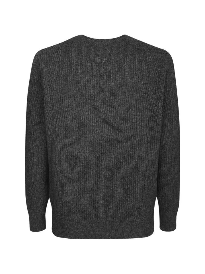 Maglione a coste con maniche raglan in lana e cashmere grigio antracite 
