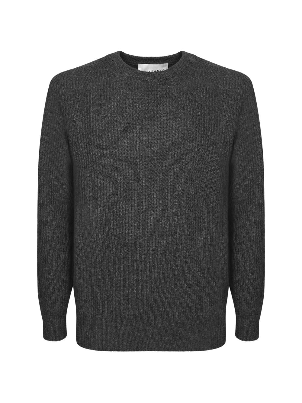 Maglione a coste con maniche raglan in lana e cashmere grigio antracite 