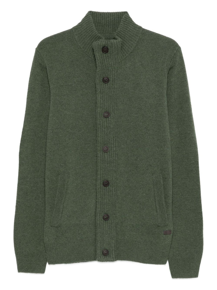 Cardigan Essential Oliva con Applicazioni sui Gomiti 