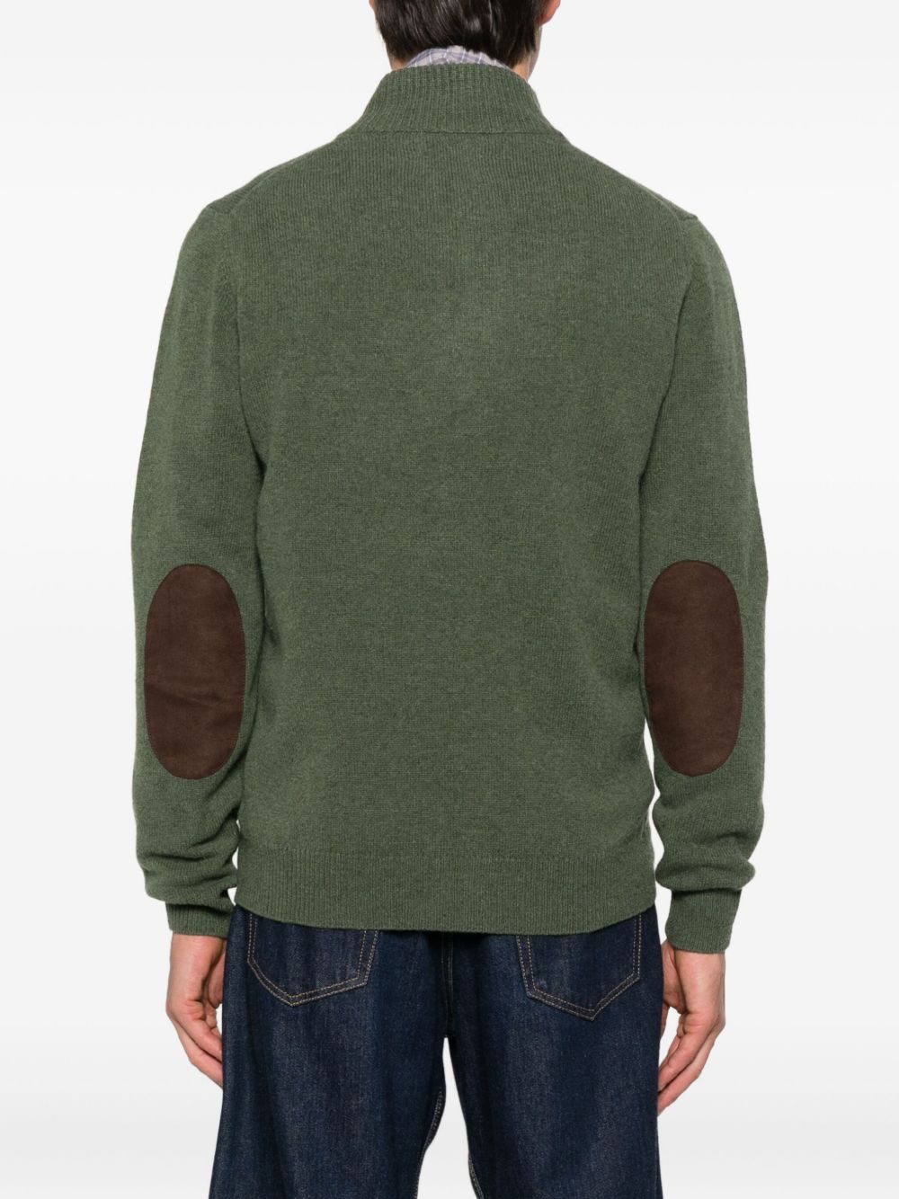 Cardigan Essential Oliva con Applicazioni sui Gomiti 