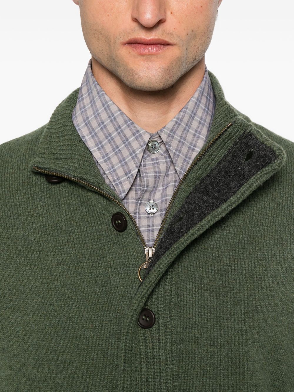 Cardigan Essential Oliva con Applicazioni sui Gomiti 