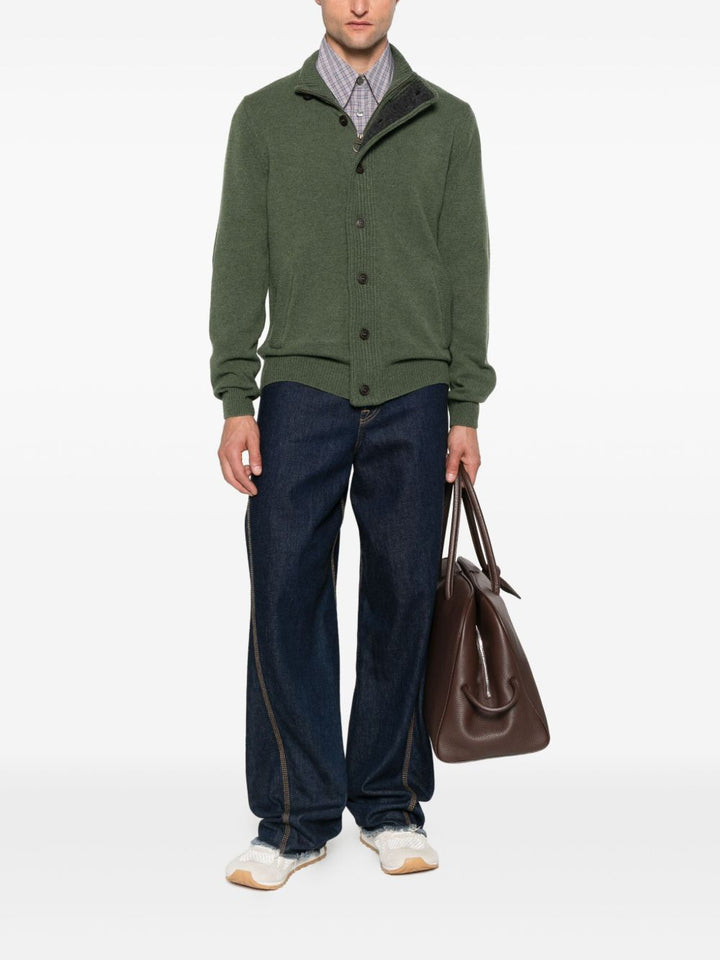 Cardigan Essential Oliva con Applicazioni sui Gomiti 