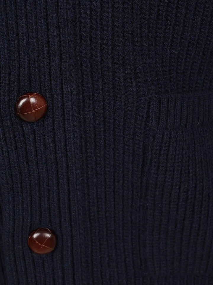 Cardigan blu navy con Collo a Scialle e Toppe sui Gomiti 