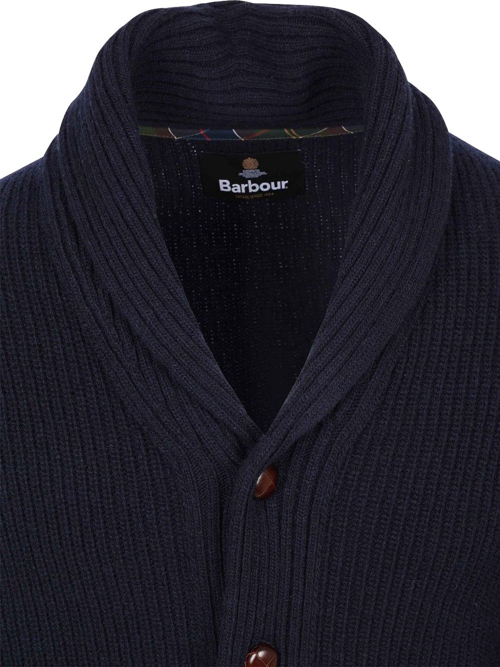Cardigan blu navy con Collo a Scialle e Toppe sui Gomiti 