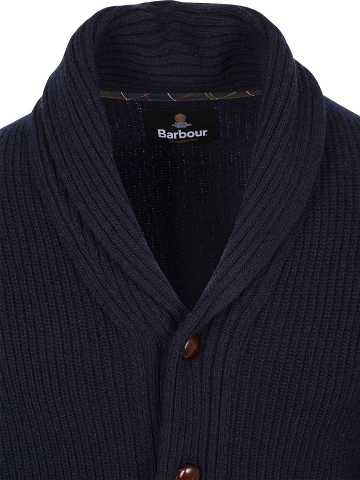 Cardigan blu navy con Collo a Scialle e Toppe sui Gomiti 
