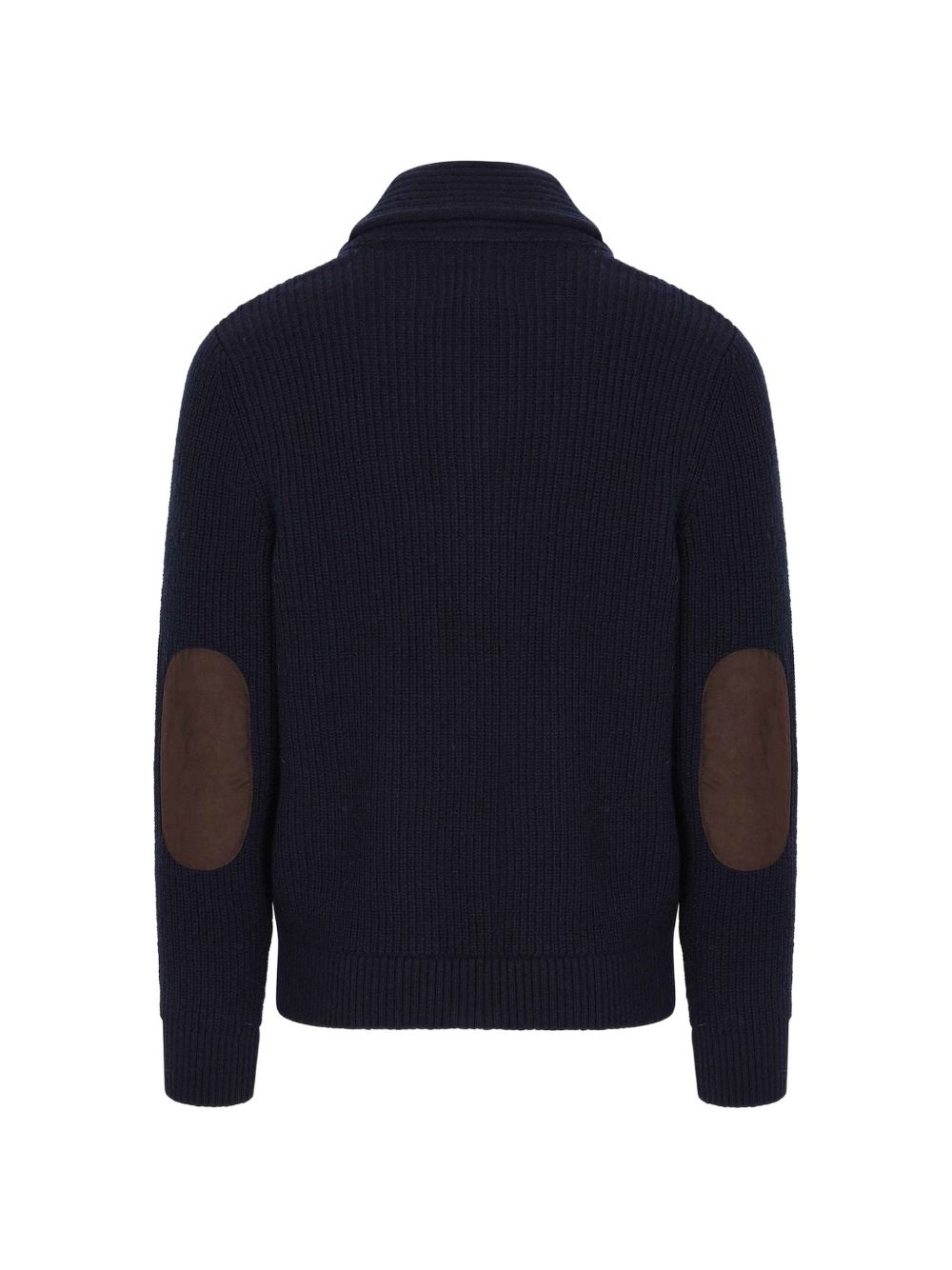Cardigan blu navy con Collo a Scialle e Toppe sui Gomiti 