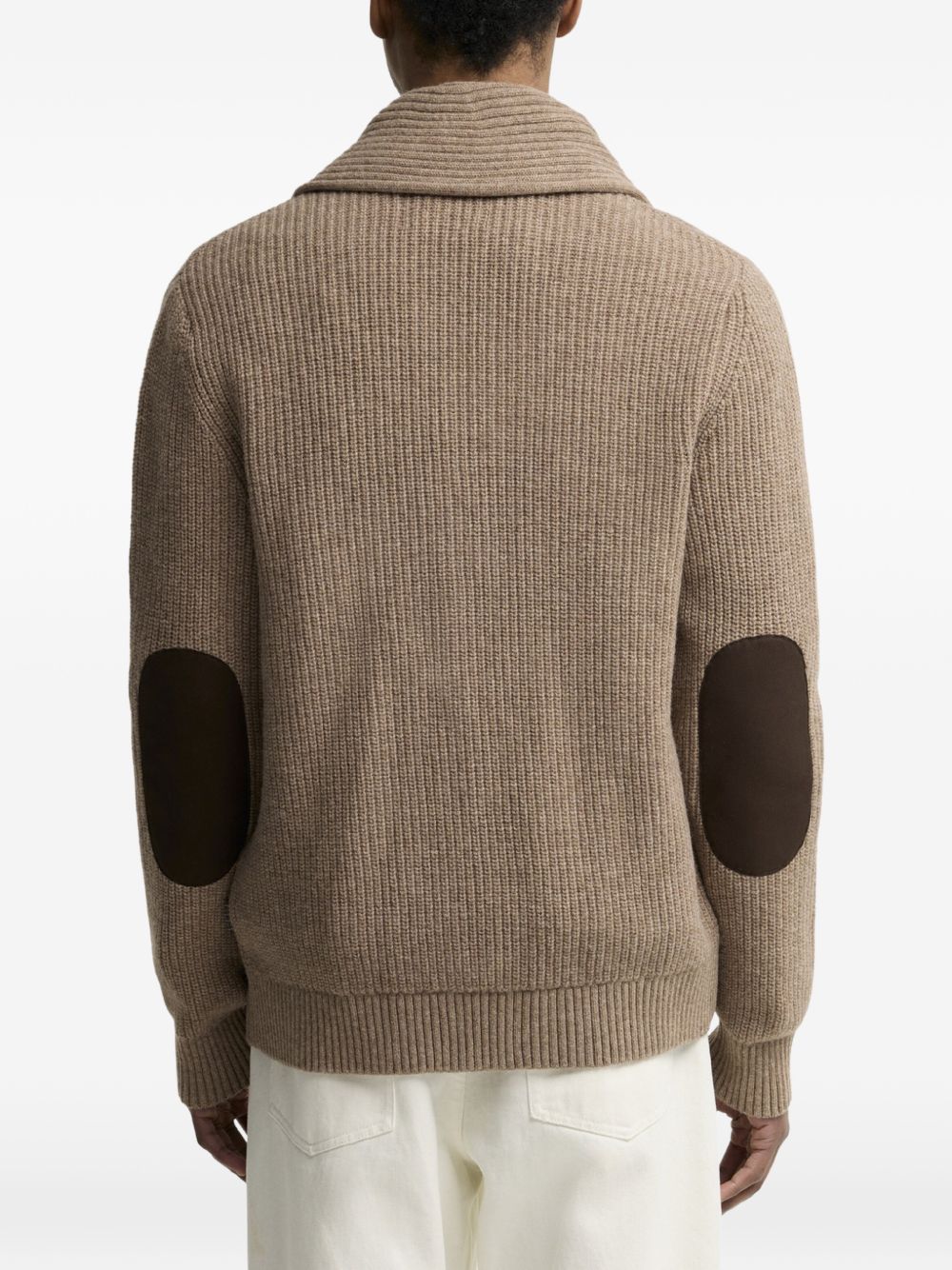 Cardigan stone con collo a scialle e toppe sui gomiti 
