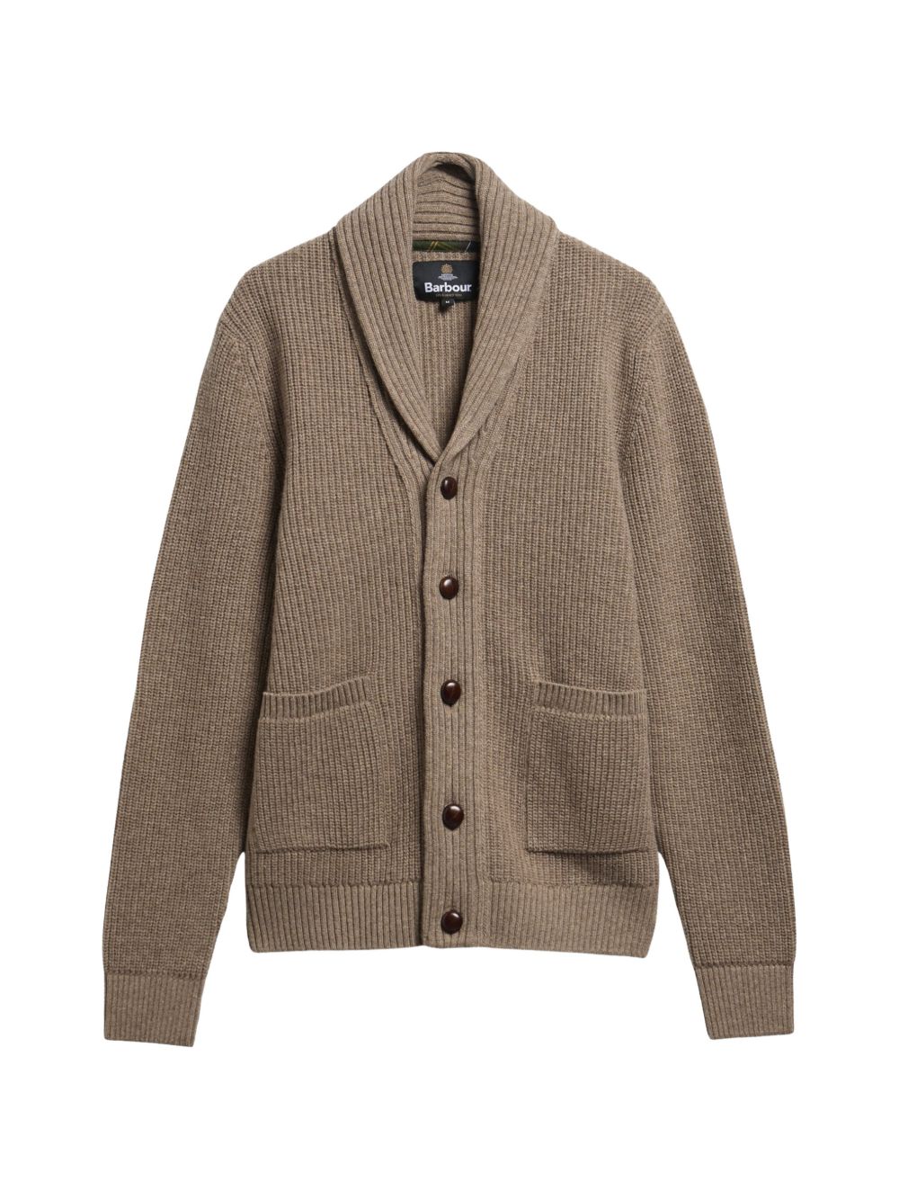 Cardigan stone con collo a scialle e toppe sui gomiti 