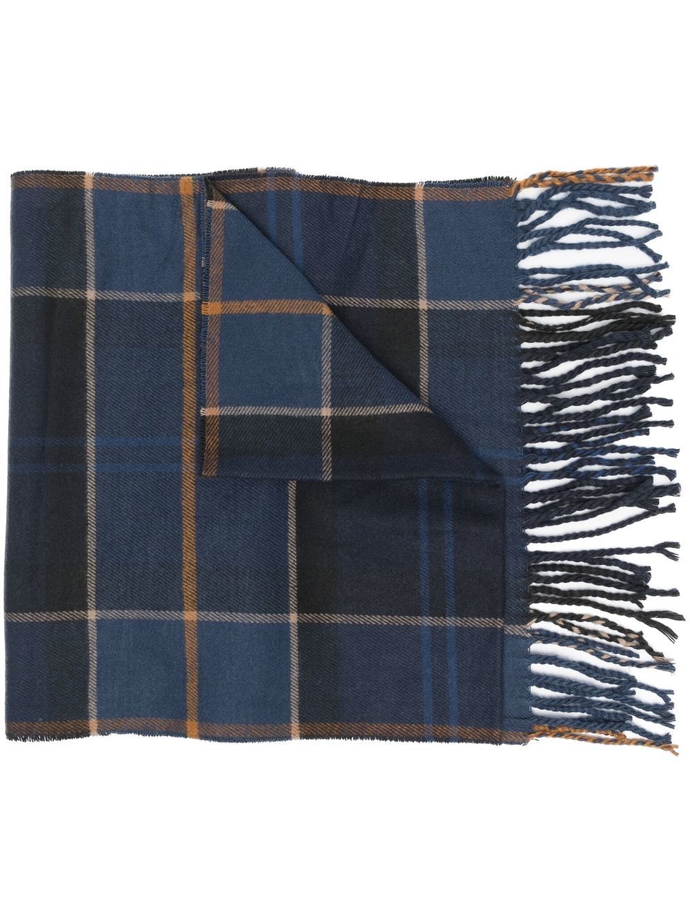 Sciarpa blu tartan Barbour a quadri con frange 
