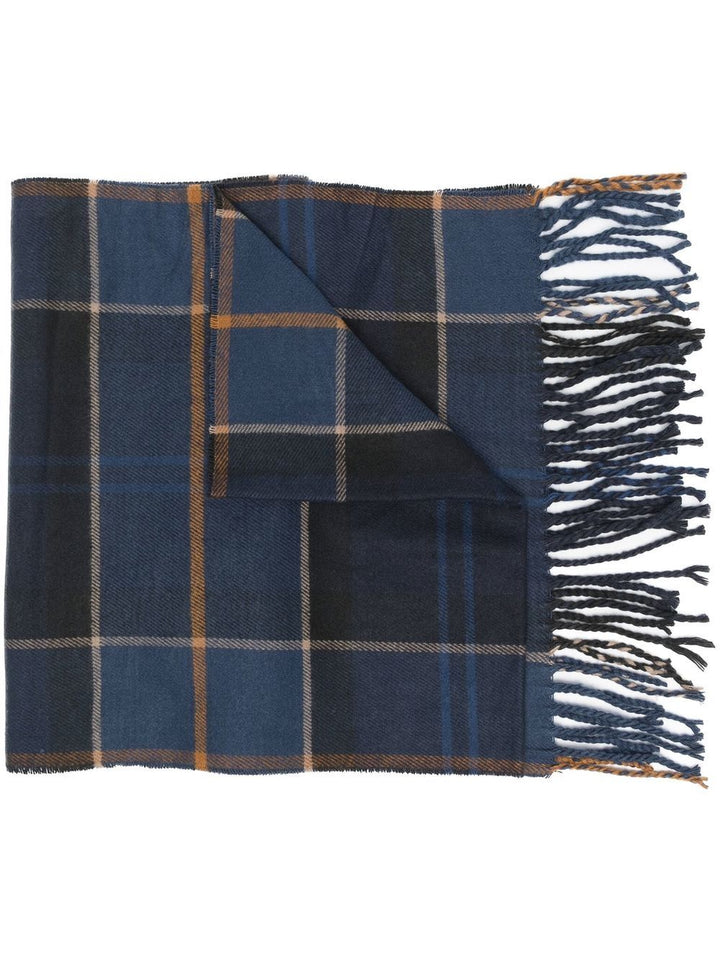Sciarpa blu tartan Barbour a quadri con frange 