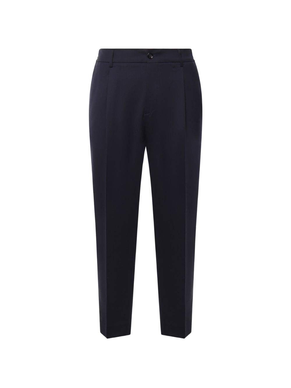 Pantaloni blu con vita elasticizzata e piega stirata 