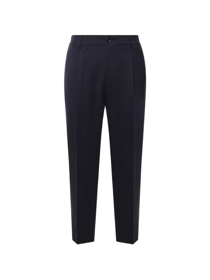 Pantaloni blu con vita elasticizzata e piega stirata 
