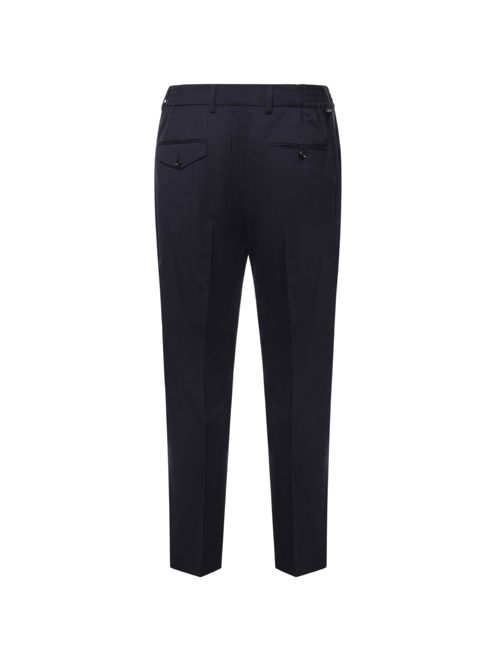 Pantaloni blu con vita elasticizzata e piega stirata 