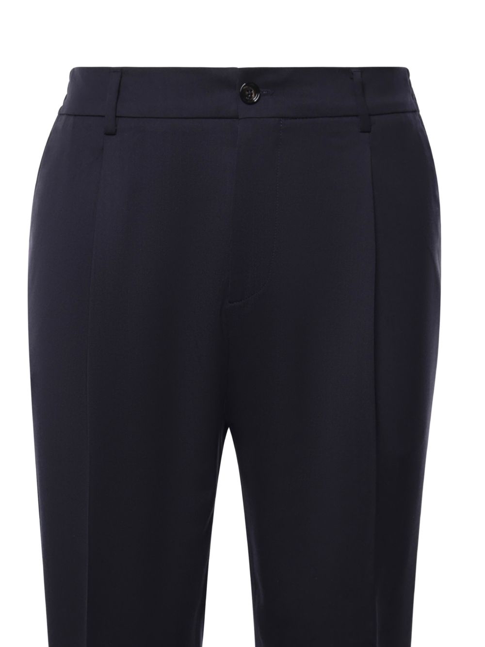 Pantaloni blu con vita elasticizzata e piega stirata 