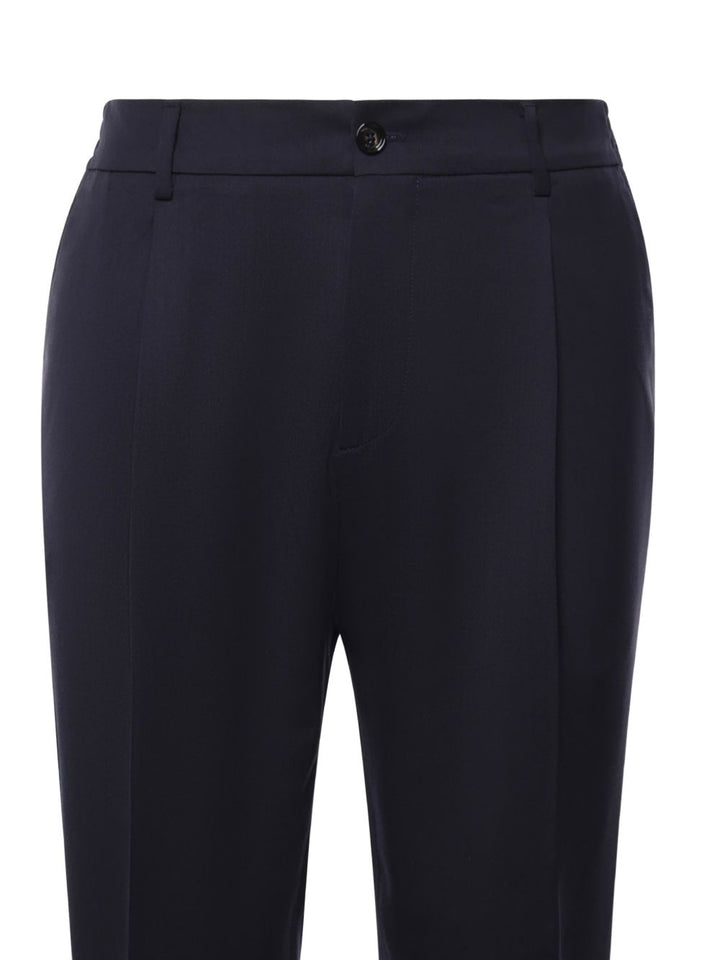 Pantaloni blu con vita elasticizzata e piega stirata 