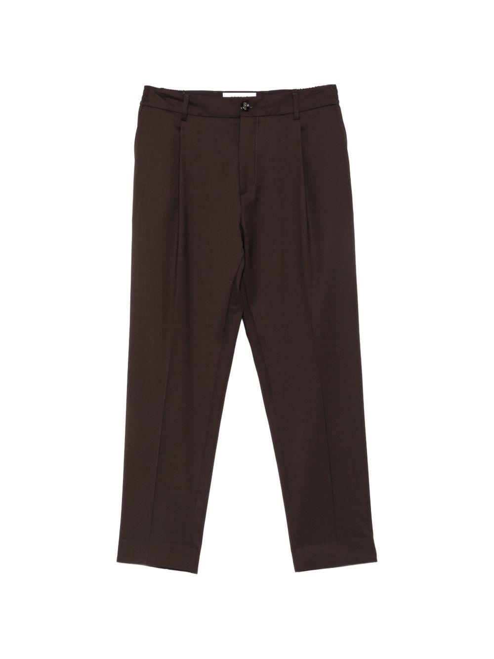 Pantaloni marroni con vita elasticizzata e piega stirata 
