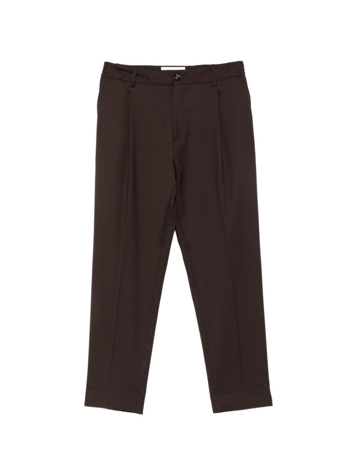 Pantaloni marroni con vita elasticizzata e piega stirata 