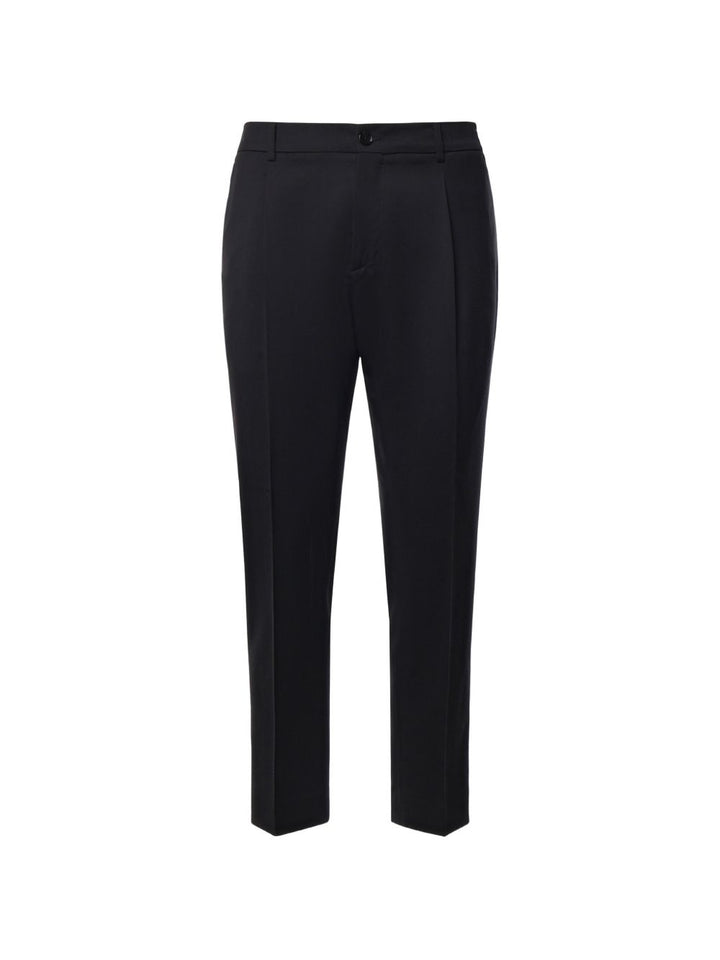 Pantaloni neri con vita elasticizzata e piega stirata 