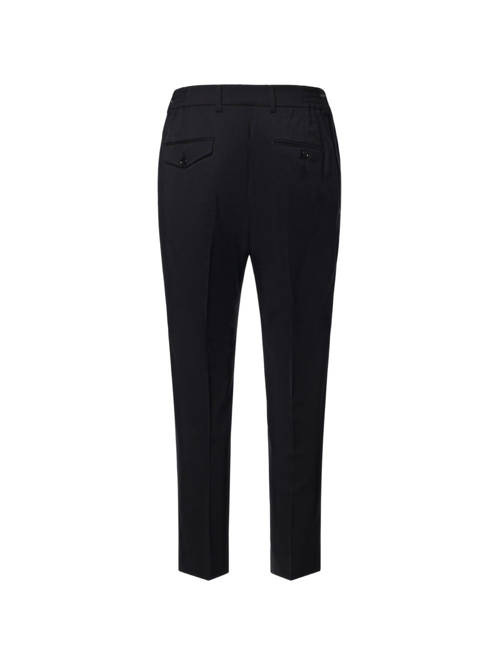 Pantaloni neri con vita elasticizzata e piega stirata 