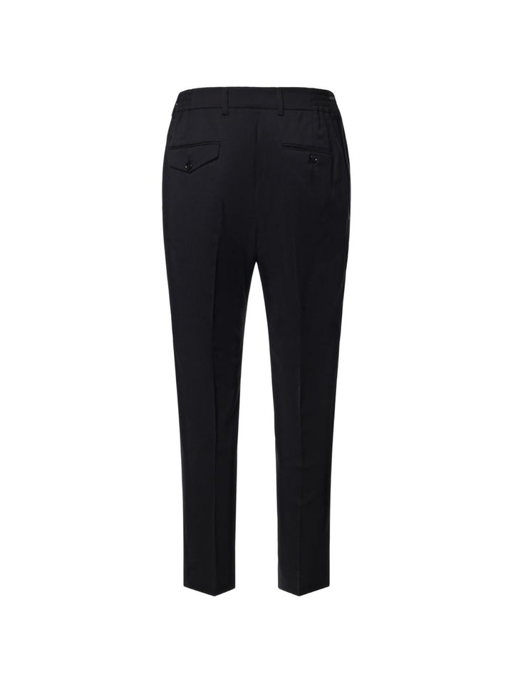 Pantaloni neri con vita elasticizzata e piega stirata 
