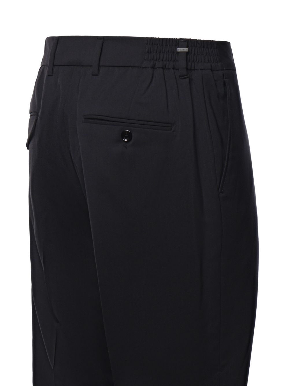 Pantaloni neri con vita elasticizzata e piega stirata 