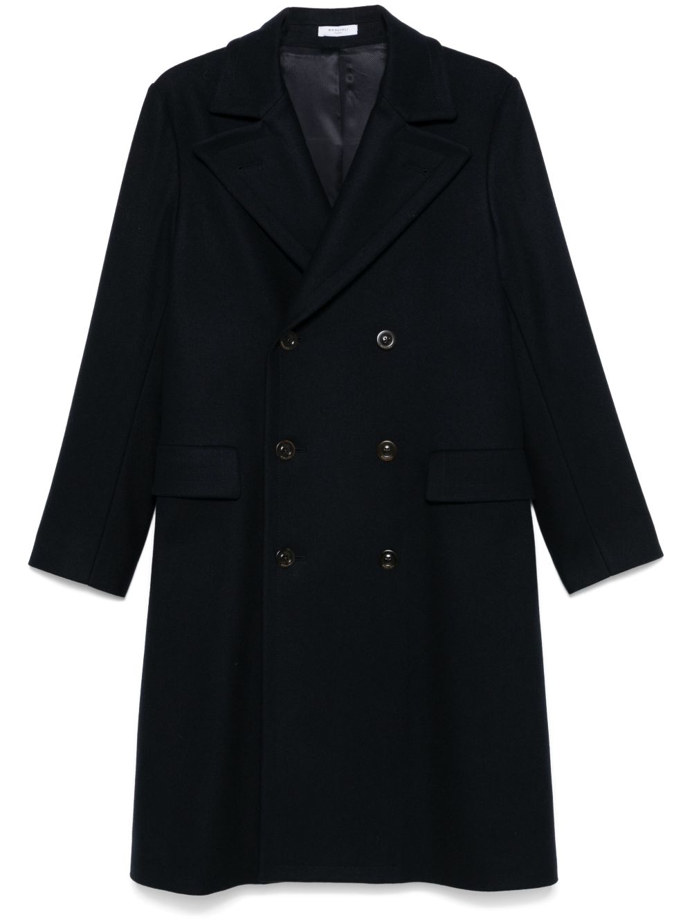 Cappotto doppiopetto blu notte in misto lana vergine 