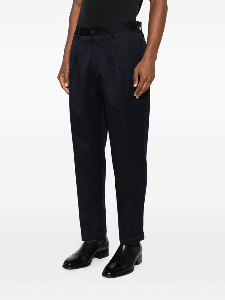 Pantaloni blu navy in lana con pieghe 