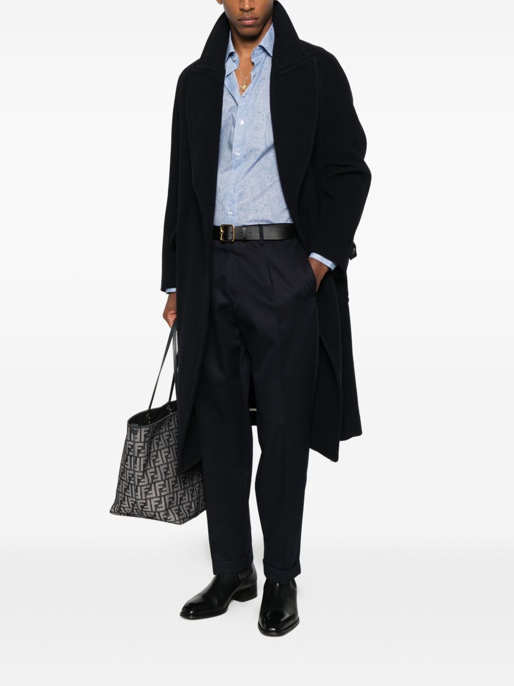 Pantaloni blu navy in lana con pieghe 