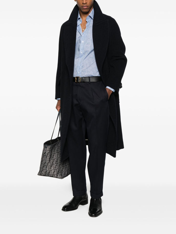 Pantaloni blu navy in lana con pieghe 