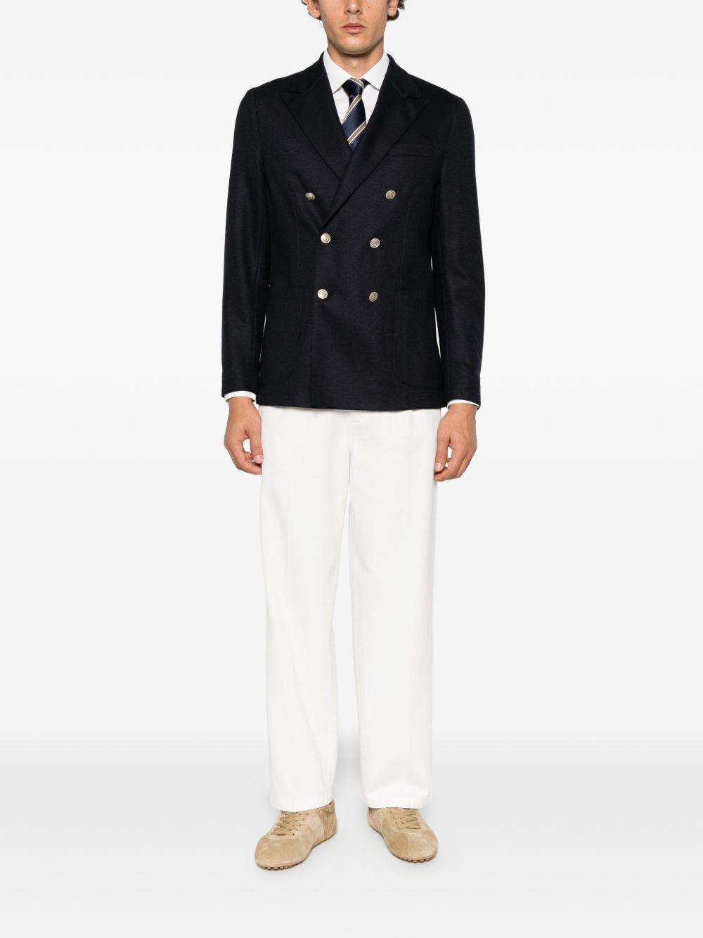 Pantaloni bianco naturale dritti con pieghe 