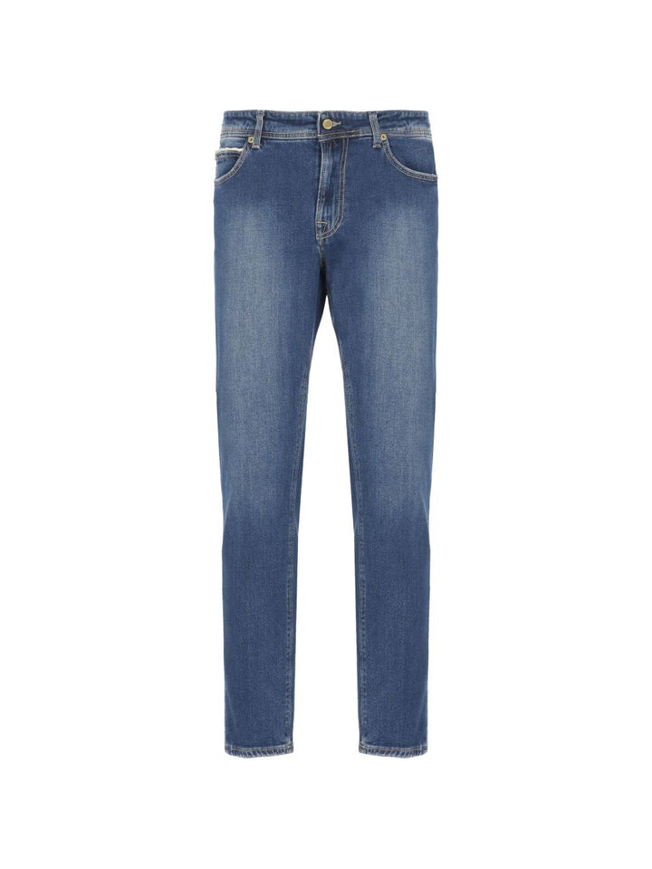 Jeans blu con cuciture 