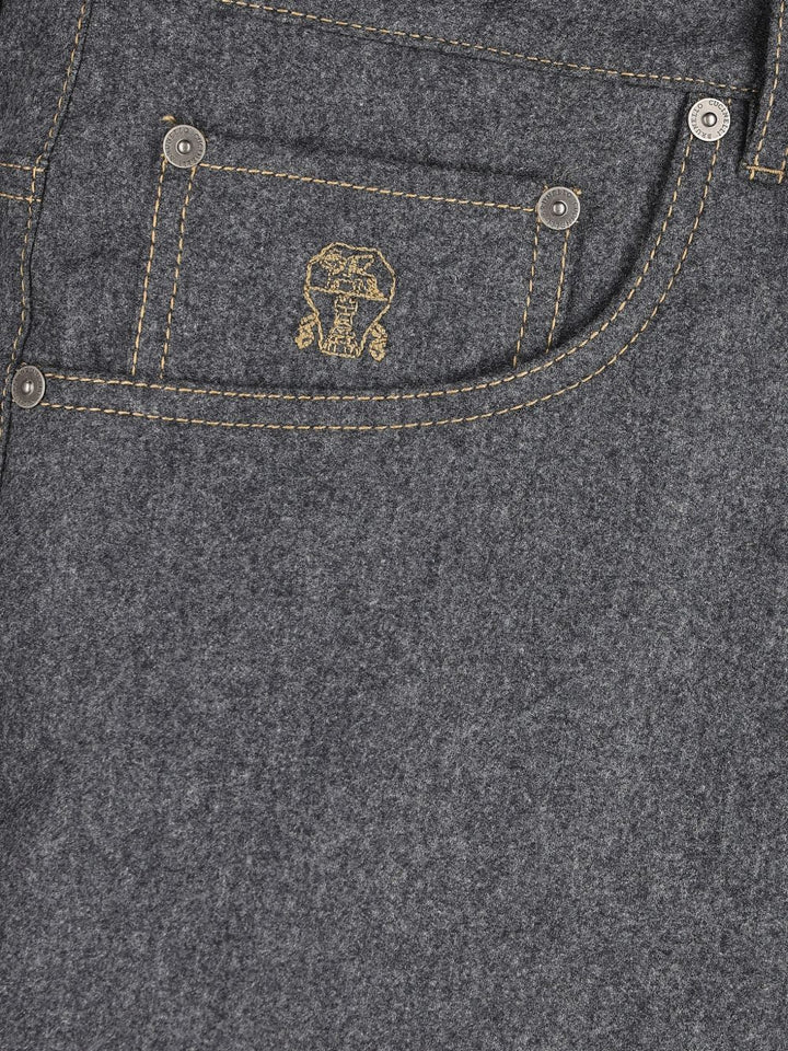 Pantaloni grigio scuro dritti con ricamo 