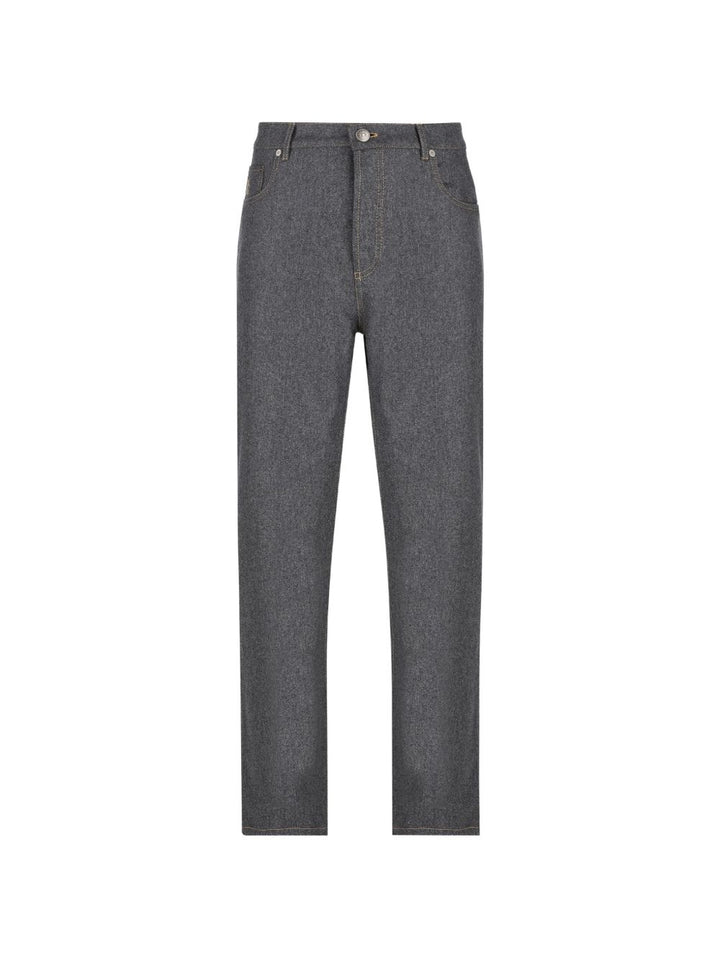 Pantaloni grigio scuro dritti con ricamo 