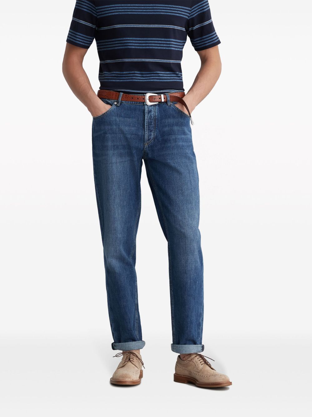 Jeans blu slim a vita media 