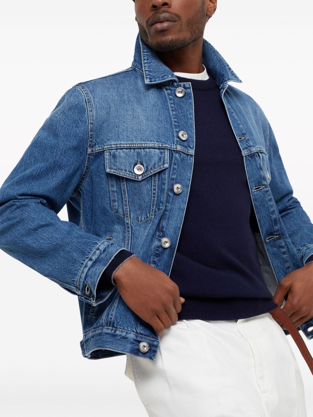 Maglione girocollo blu navy in cashmere 