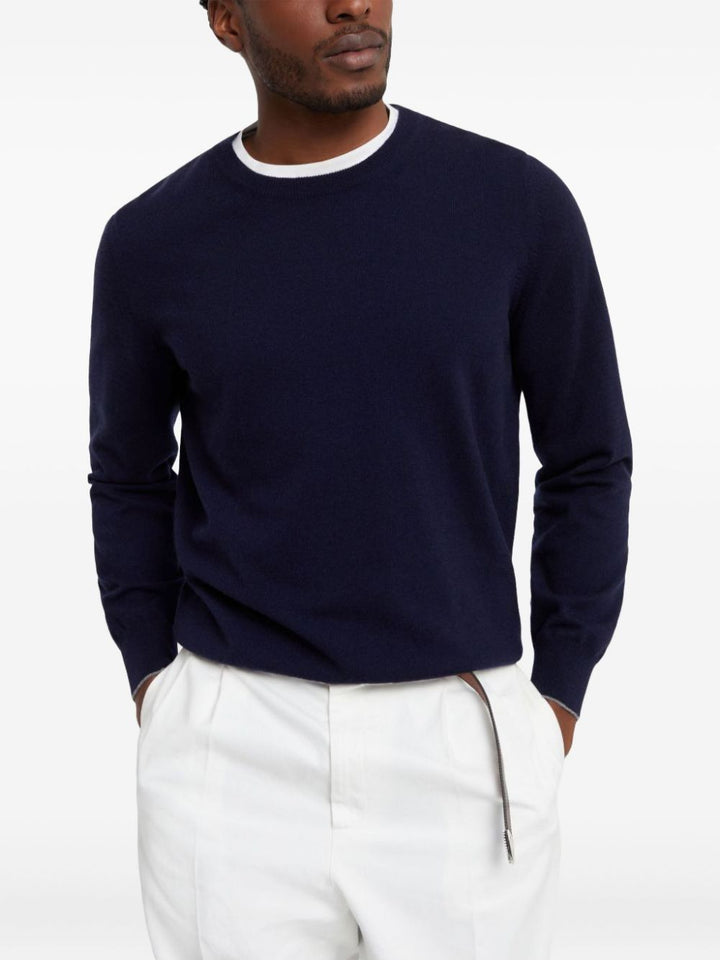 Maglione girocollo blu navy in cashmere 